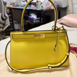 Tory burch Lee Radziwill Yellow Leather Top-Handle Bag with Gold Hardware